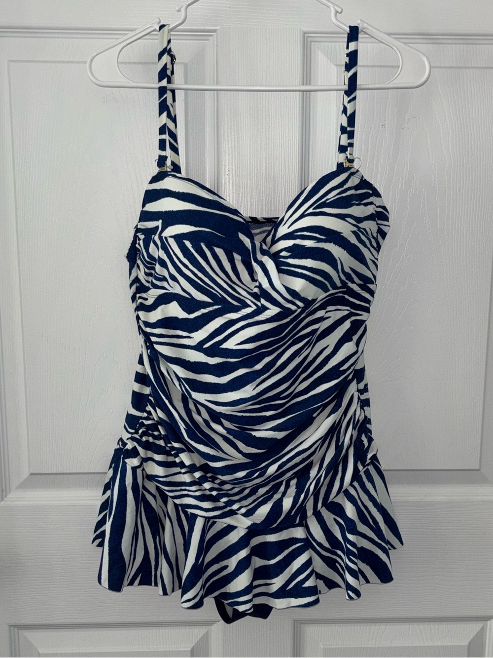 New Chaps Navy and White Zebra Print Ruched Swimdress Swimsuit size 18